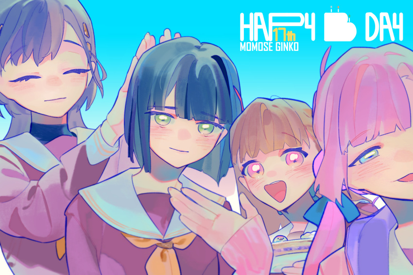 4girls, :d, anyoji_hime, black_hair, blue_eyes, blunt_bangs, blunt_ends, blunt_sidelocks