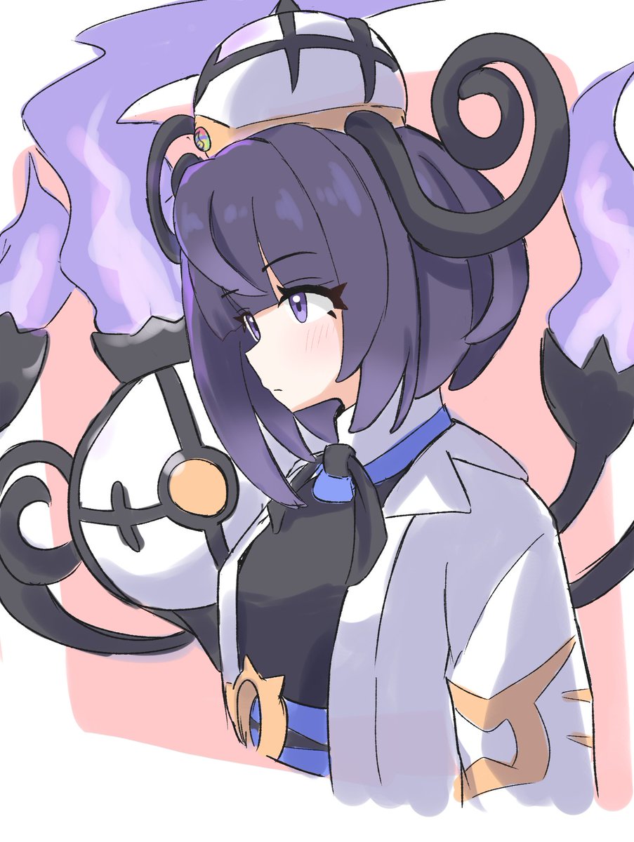 1girl, belt, blunt_bangs, bob_cut, chandelure, coat, dress, gradient_hair