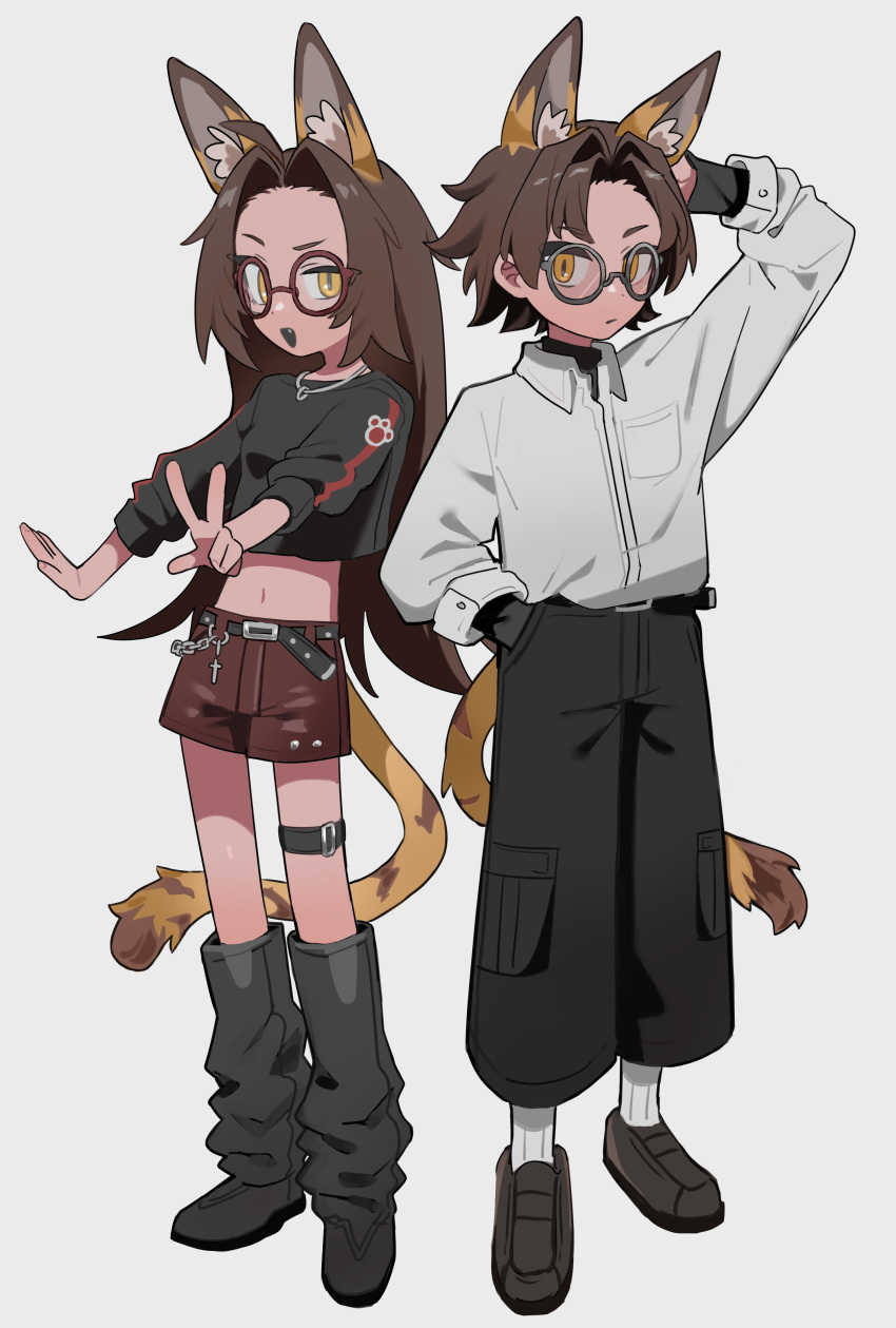 1boy, 1girl, absurdres, ahoge, animal_ears, arm_up, belt, black_belt