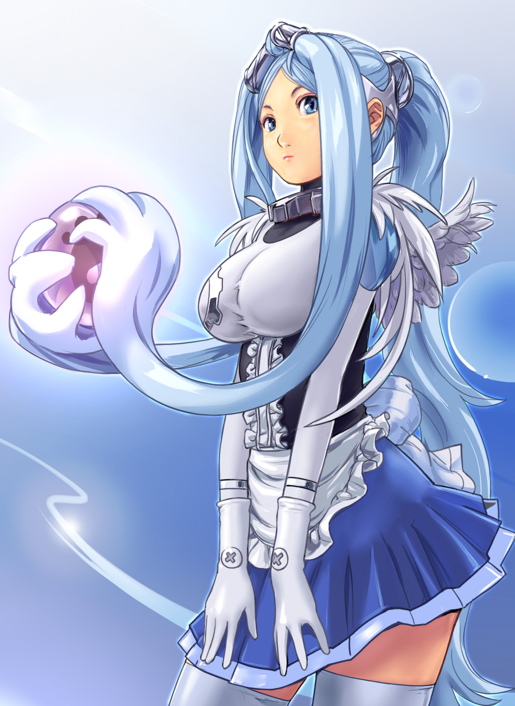 blue_hair, carina_(xiaowoo), gloves, gnome_(software), highres, kde_(software), long_hair, personification