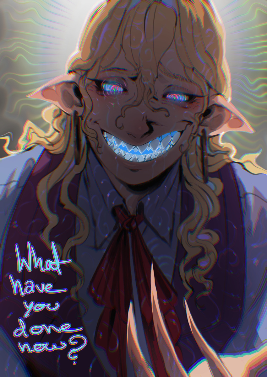 1boy, ?, absurdres, blackberreh-art, blonde_hair, blue_eyes, collared_shirt, curly_hair