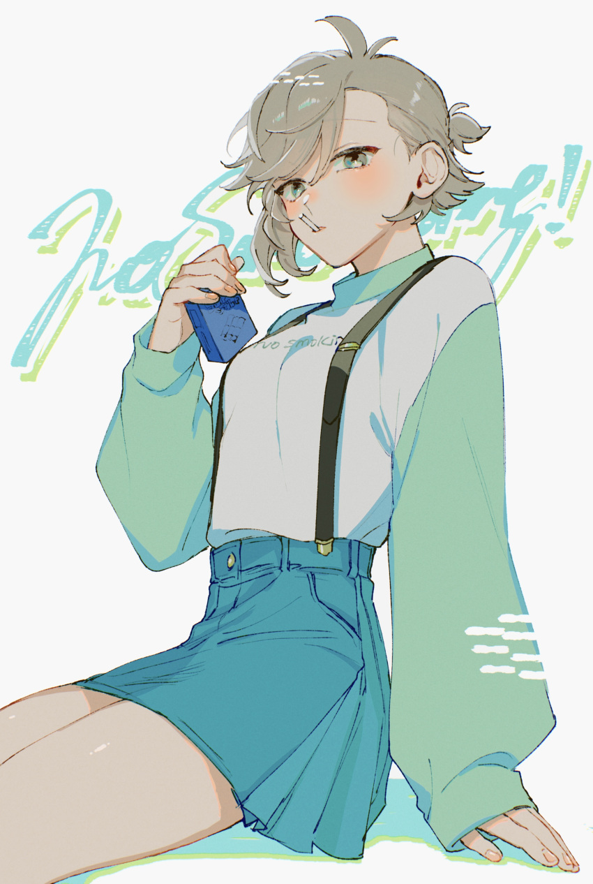1girl, absurdres, antenna_hair, asymmetrical_bangs, breasts, cigarette, cigarette_pack, commentary_request