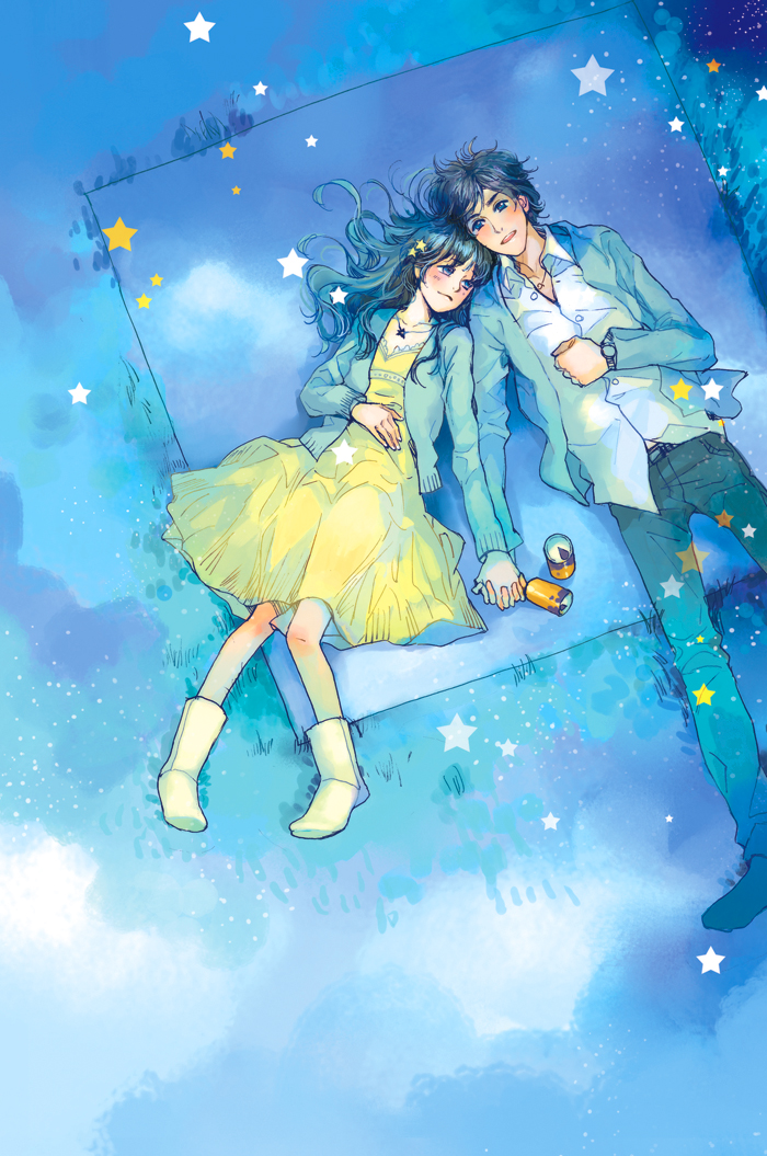 blue_eyes, boots, couple, daisy_(artist), dress, hand_holding, holding_hands, jacket