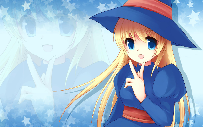 blue_eyes, dress, hat, highres, long_hair, madou_monogatari, open_mouth, puyopuyo
