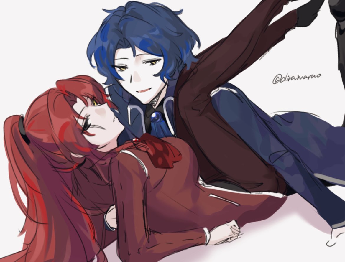 blue_hair, boy_on_top, breasts, chesed_(project_moon), diramaruo, gebura_(project_moon), hetero, legs_up