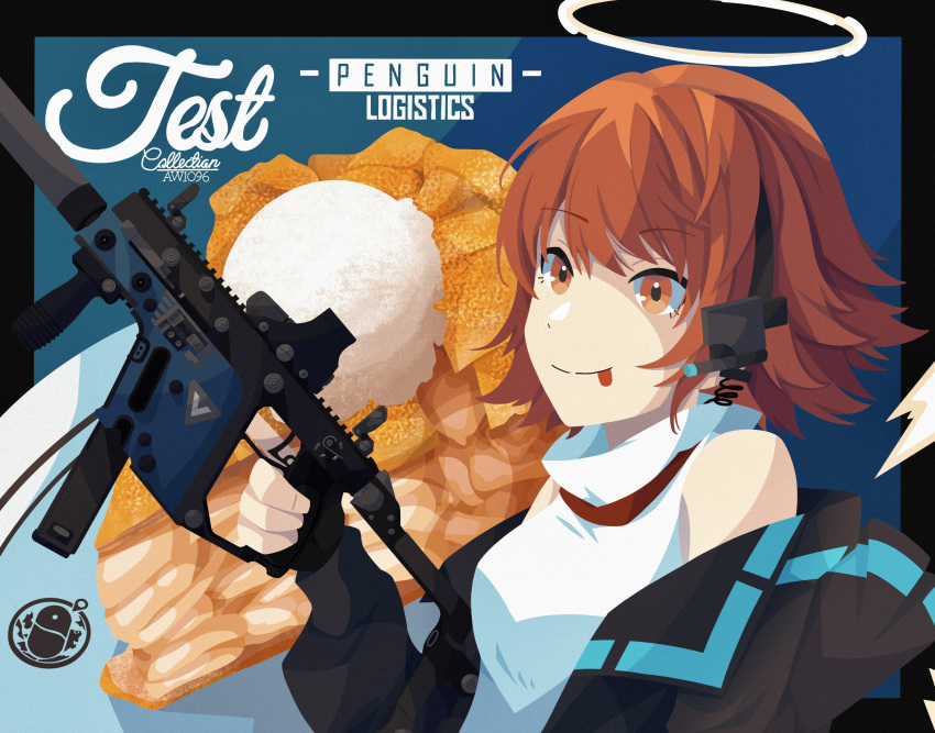 1girl, apple_pie, arknights, black_gloves, black_jacket, closed_mouth, detached_wings, energy_wings