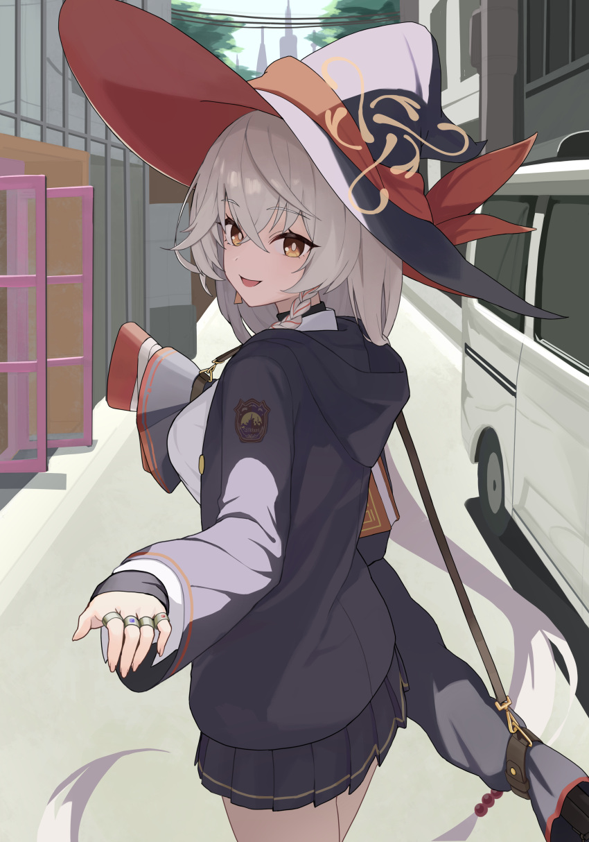 1girl, absurdres, blue_archive, day, eri_(blue_archive), gun, hat, highres