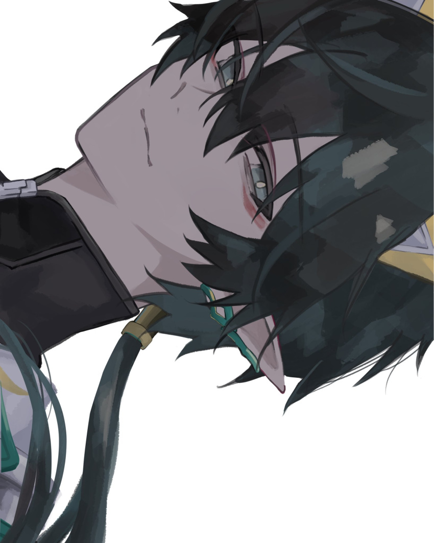 1boy, black_hair, black_shirt, blue_eyes, closed_mouth, collared_shirt, commentary_request, dan_heng_(honkai:_star_rail)