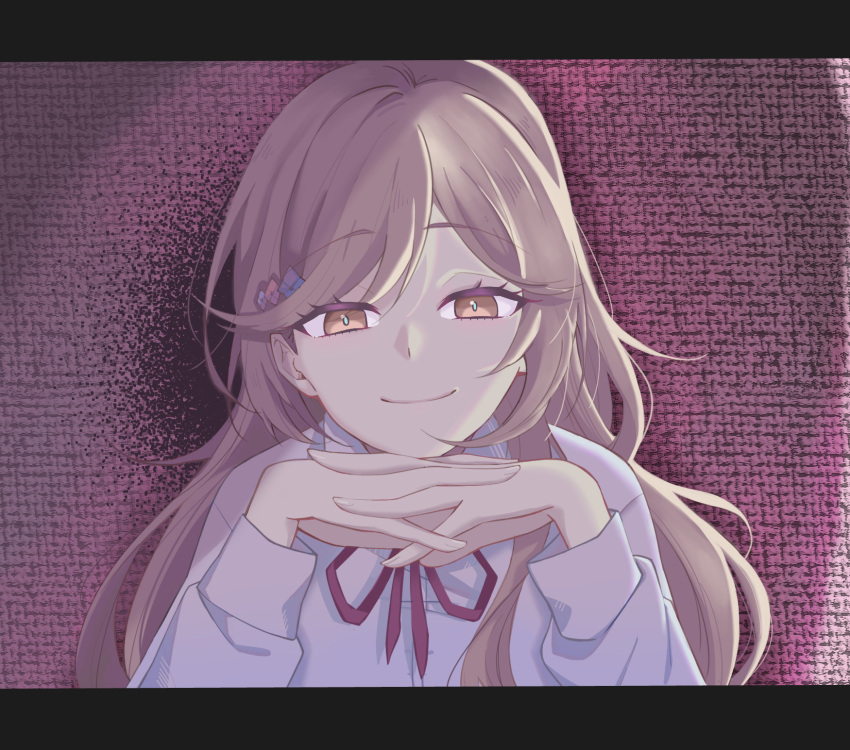 doki_doki_literature_club, highres, just_monika_(meme), meme, school_uniform, sena_ajisai, staring, watashi_ga_koibito_ni_nareru_wake_naijan_murimuri!
