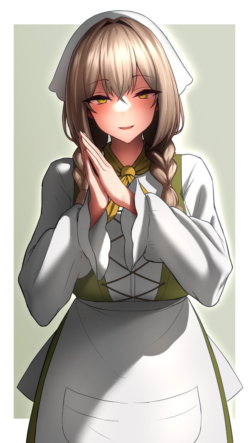 1girl, actinium89, amerigo_(azur_lane), azur_lane, braid, brown_hair, crossed_bangs, dress