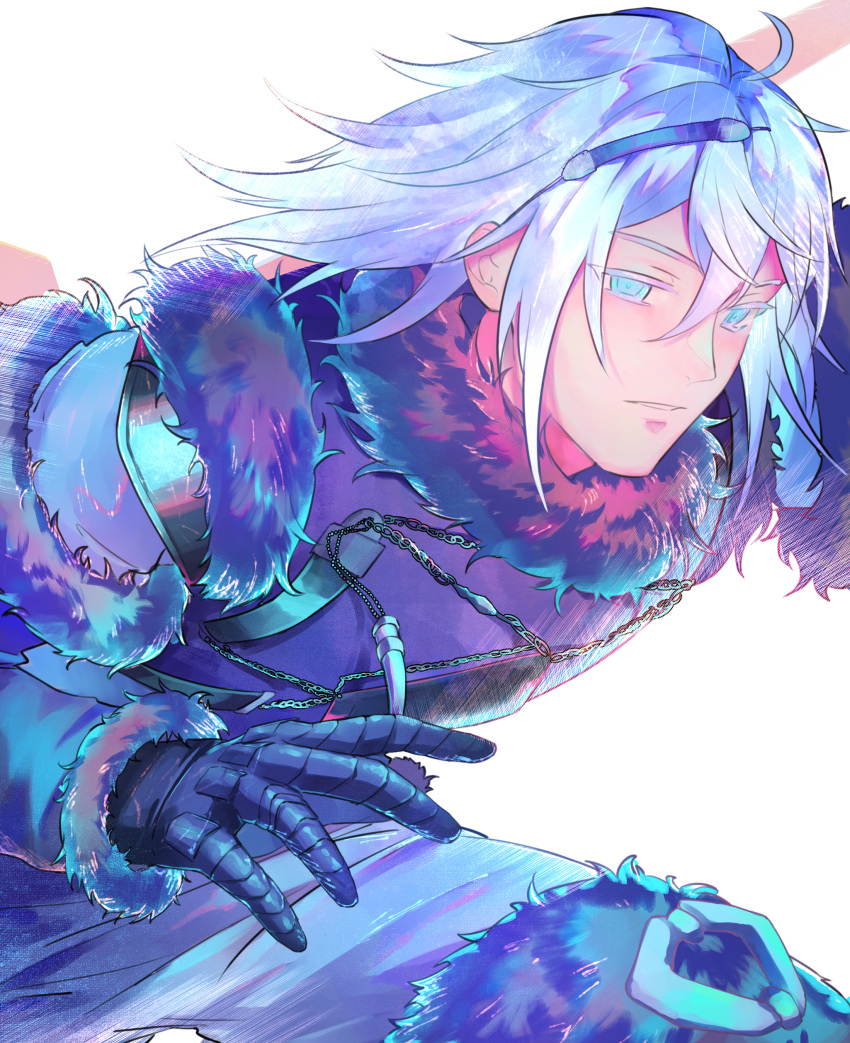 1boy, absurdres, black_gloves, blue_eyes, blue_theme, blush, colored_eyelashes, commentary