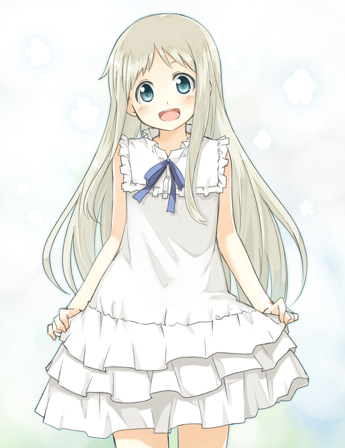 :d, ano_hi_mita_hana_no_namae_wo_bokutachi_wa_mada_shiranai, blue_eyes, blush, dress, honma_meiko, long_hair, mukunoki_nanatsu