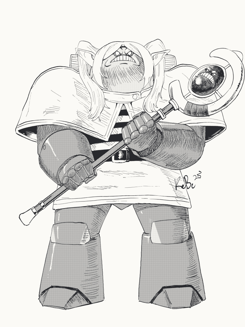 1boy, absurdres, armor, capelet, clenched_teeth, commentary, cosplay, dress