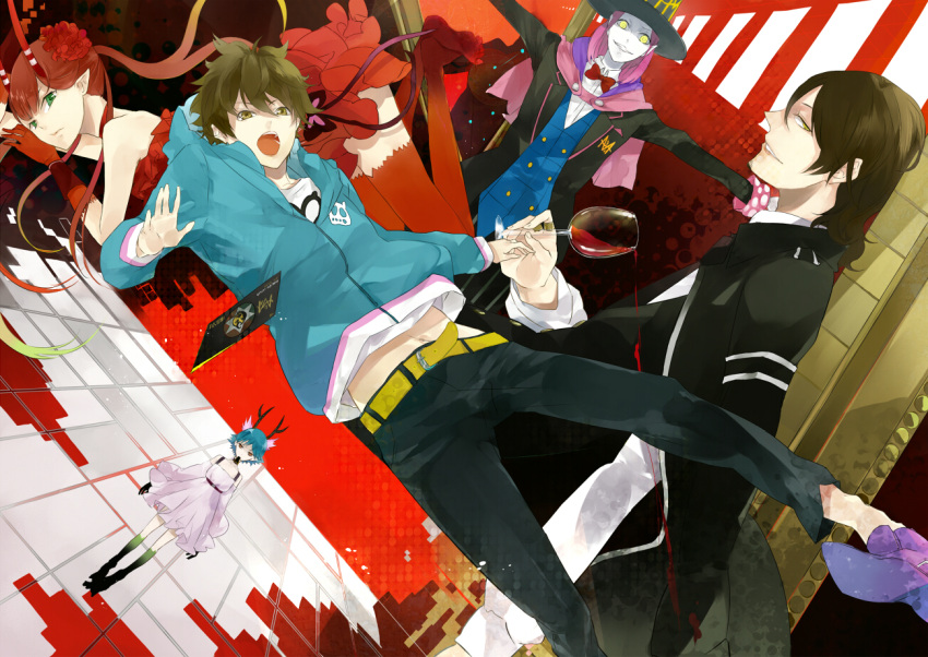 bare_shoulders, blue_hair, bob_cut, brown_hair, c_(control), c_the_money_of_soul_and_possibility_control, choker, dress
