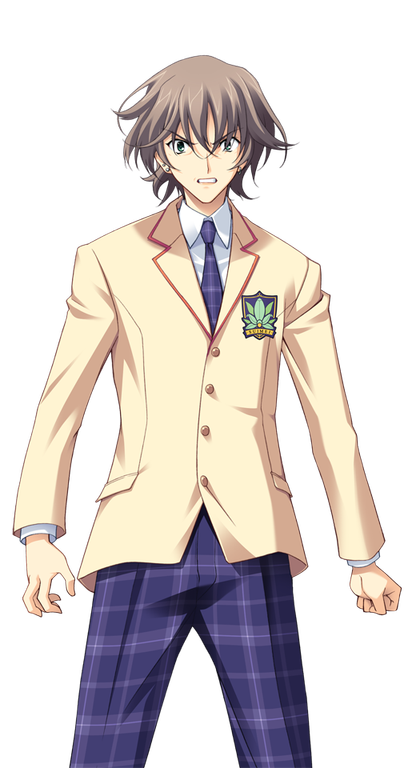 1boy, angry, blazer, brown_hair, brown_jacket, chaos;head, clenched_hand, clenched_teeth