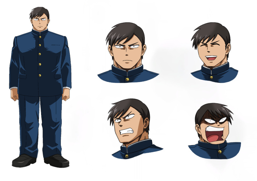 1boy, angry, black_hair, blue_gakuran, closed_mouth, constricted_pupils, full_body, gakuran