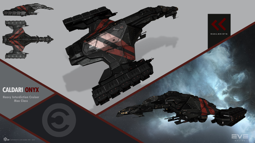 3d, absurdres, advanced_ship_(eve_online), caldari_state_(eve_online), clouds, commentary, company_logo, company_name
