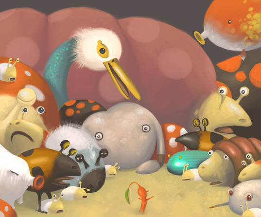 breadbug, bulborb, bulborb_larva, burrowing_snagret, colored_skin, commentary, creature, creature_focus