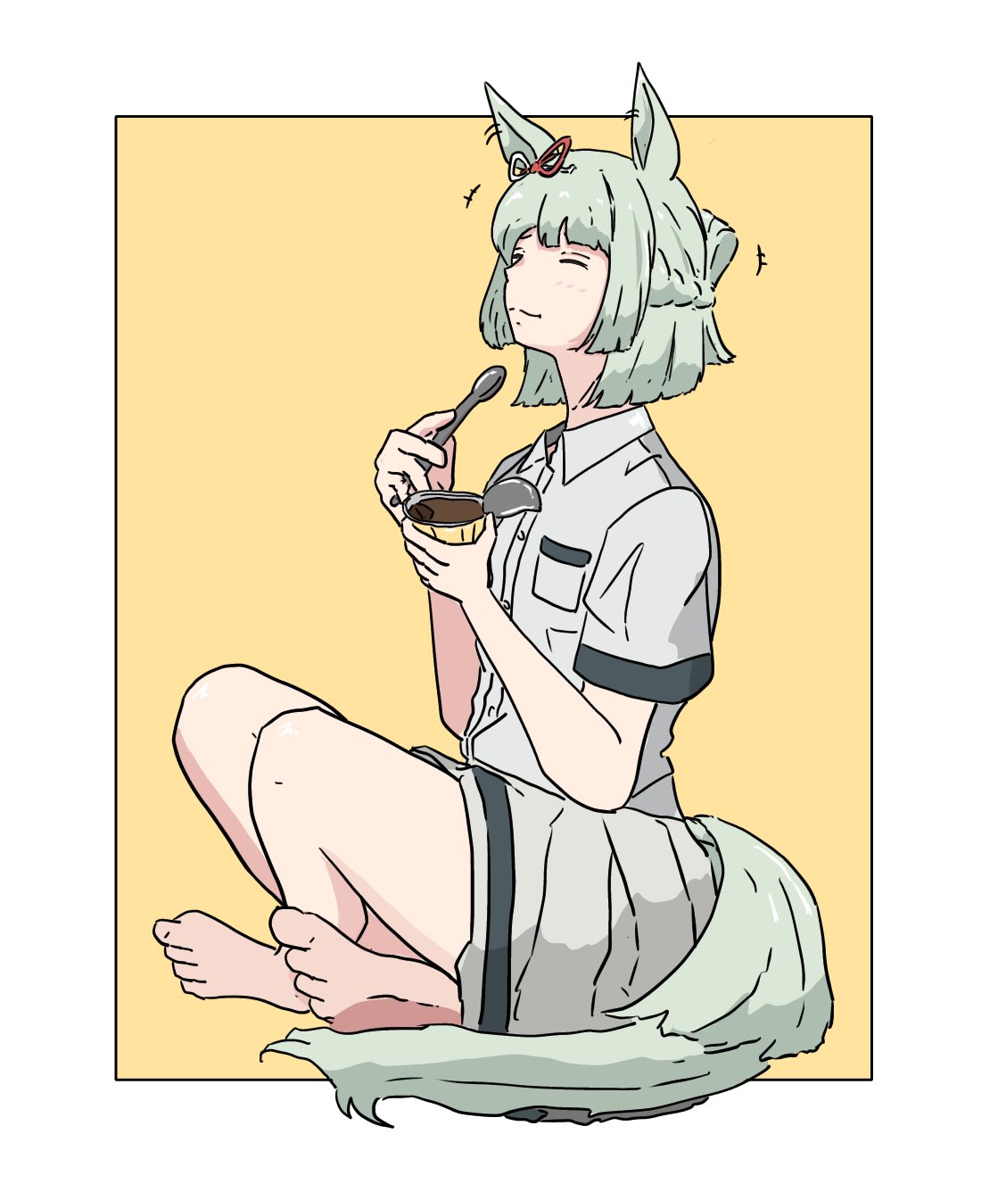 1girl, animal_ears, aqua_tail, blue_headdress, blush, bow, braid, closed_mouth