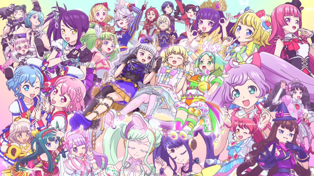 3d, :d, ahoge, angel_and_devil, animal_print, bare_shoulders, black_hair, blonde_hair, blue_eyes, blue_hair, blunt_bangs, blunt_ends, blush, bow, braid, braided_bangs, brother_and_sister, brown_hair, claw_pose, closed_eyes, closed_mouth, colored_eyelashes, cone_hair_bun, crossdressing, crossdressing_(mtf), curly_sidelocks, dear_crown_cyalume_coord, detached_sleeves, dorothy_west, double_bun, dress, epaulettes, falala_a_larm, falulu, falulu_(awakened), floral_print, flower, forehead_jewel, frills, gaaruru_(pripara), garara_s_leep, glasses, gloves, gradient_hair, green_eyes, green_hair, grey_hair, hair_between_eyes, hair_bow, hair_bun, hair_ornament, hair_over_one_eye, hairband, hanazono_shuka, hand_up, hat, head_chain, headphones, hojo_cosmo, hojo_sophy, idol, idol_clothes, idol_time_pripara, jacket, jewelry, jigoku_mimiko, kiki_ajimi, kishimen_hair, koda_michiru, kurosu_aroma, long_hair, long_sleeves, looking_at_viewer, maid_headdress, manaka_laala, manaka_non, midorikaze_fuwari, miichiru_(pripara), minami_mirei, mini_hat, mini_top_hat, mini_witch_hat, mitaka_asahi, mole, mole_under_eye, multicolored_dress, multicolored_hair, multiple_boys, multiple_girls, nabeshima_chanko, nijiiro_nino, official_art, ok_sign, one_eye_closed, open_mouth, otudane, parted_bangs, pink-framed_eyewear, pink_bow, pink_eyes, pink_hair, ponytail, pretty_series, print_dress, pripara, puffy_short_sleeves, puffy_sleeves, purple_hair, red_eyes, red_hair, red_hairband, reona_west, ringlets, shikyoin_hibiki, shiratama_mikan, shirt, short_hair, short_sleeves, siblings, side_braid, side_ponytail, skirt, smile, taiyo_pepper, takase_koyoi, tiger_print, top_hat, toudou_shion, trap, tsukikawa_chili, twin_braids, twins, twintails, v, very_long_hair, violet_eyes, wavy_hair, white_dress, white_shirt, wing_hair_ornament, winged_hairband, witch_hat, yellow_dress, yellow_eyes, yumekawa_shogo, yumekawa_yui