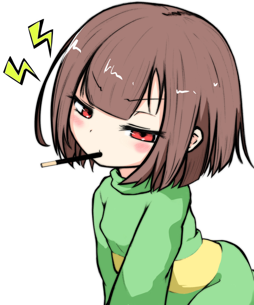 1other, absurdres, blush, bob_cut, brown_hair, chara_(undertale), commentary, eyelashes