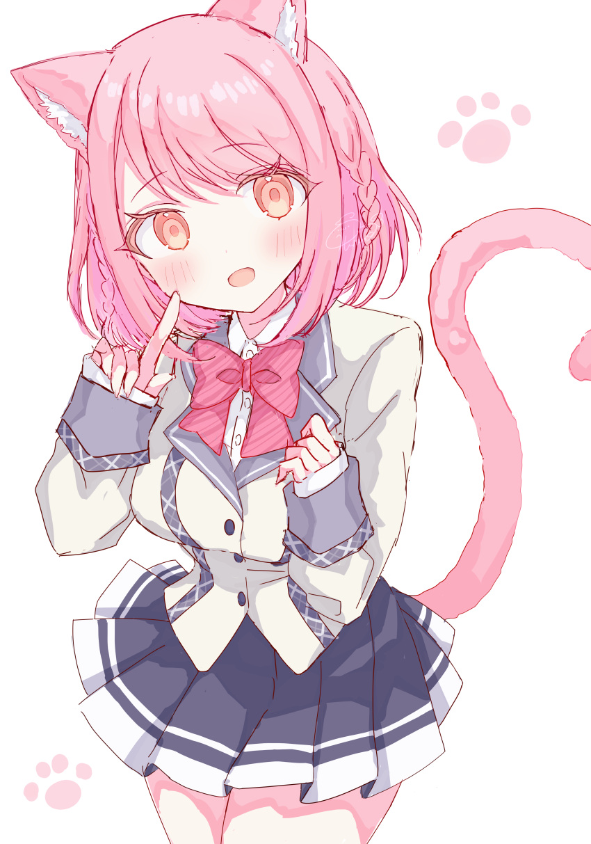 1girl, :d, absurdres, animal_ears, blush, bow, braid, breasts
