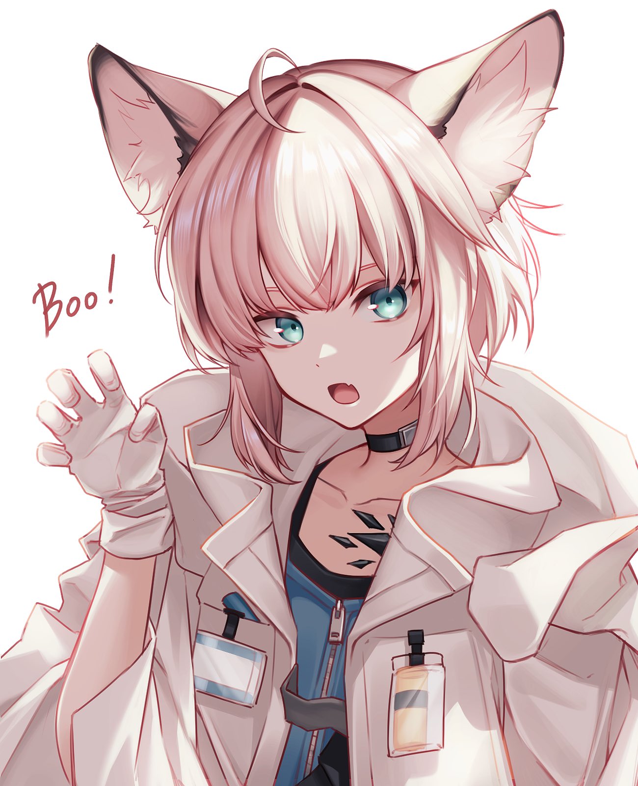 1girl, ahoge, animal_ear_fluff, animal_ears, aqua_eyes, arknights, black_choker, choker