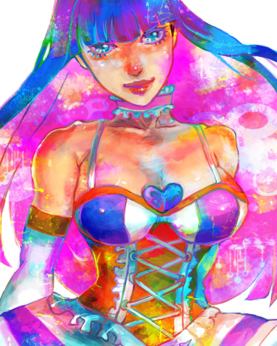 bare_shoulders, colorful, long_hair, lowres, multicolored_hair, panty_&amp;_stocking_with_garterbelt, solo, stocking_(character), stocking_(psg), two-tone_hair, unc