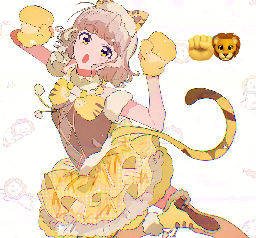 1girl, :o, animal_ears, animal_hands, boots, bow, brown_hair, brown_shirt