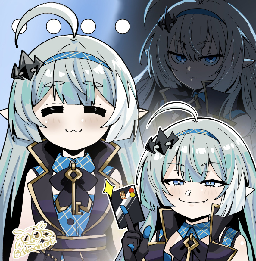 ..., 1girl, :3, =_=, absurdres, ahoge, black_dress, black_gloves