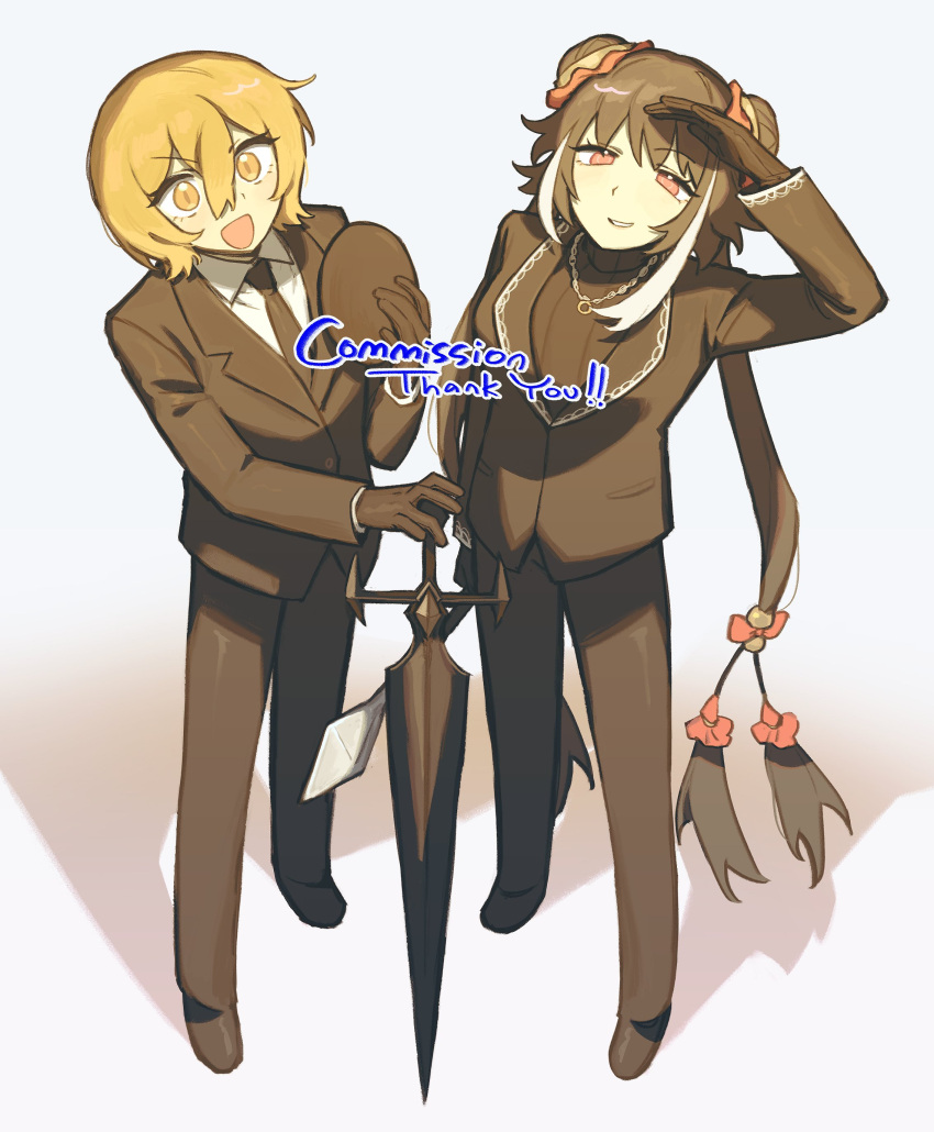 2girls, absurdres, angelica_(project_moon), angelica_(project_moon)_(cosplay), black_gloves, black_hair, black_jacket, black_pants