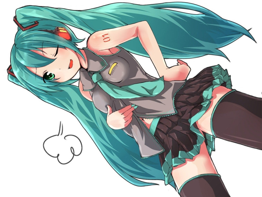 green_eyes, green_hair, hand_on_hip, hatsune_miku, hips, long_hair, mkcrf, necktie