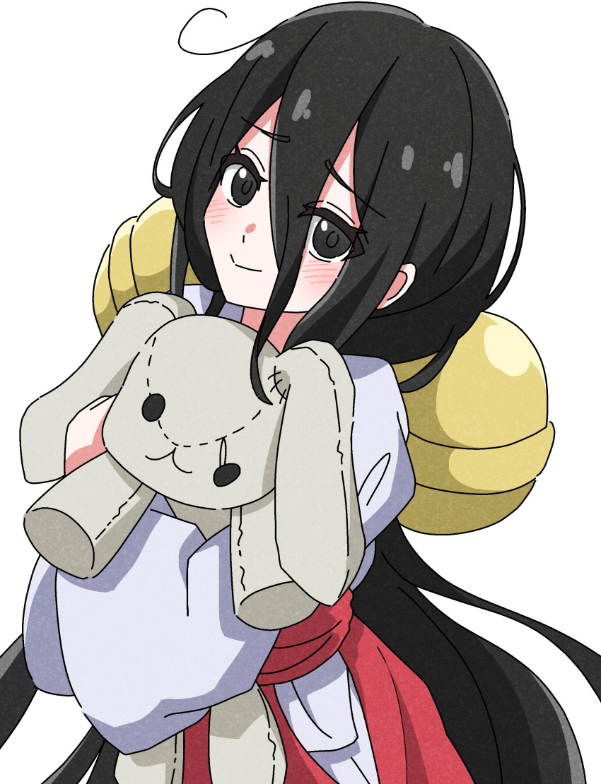 1girl, absurdres, bell, black_eyes, black_hair, blush, chuugoku_usagi, hair_bell