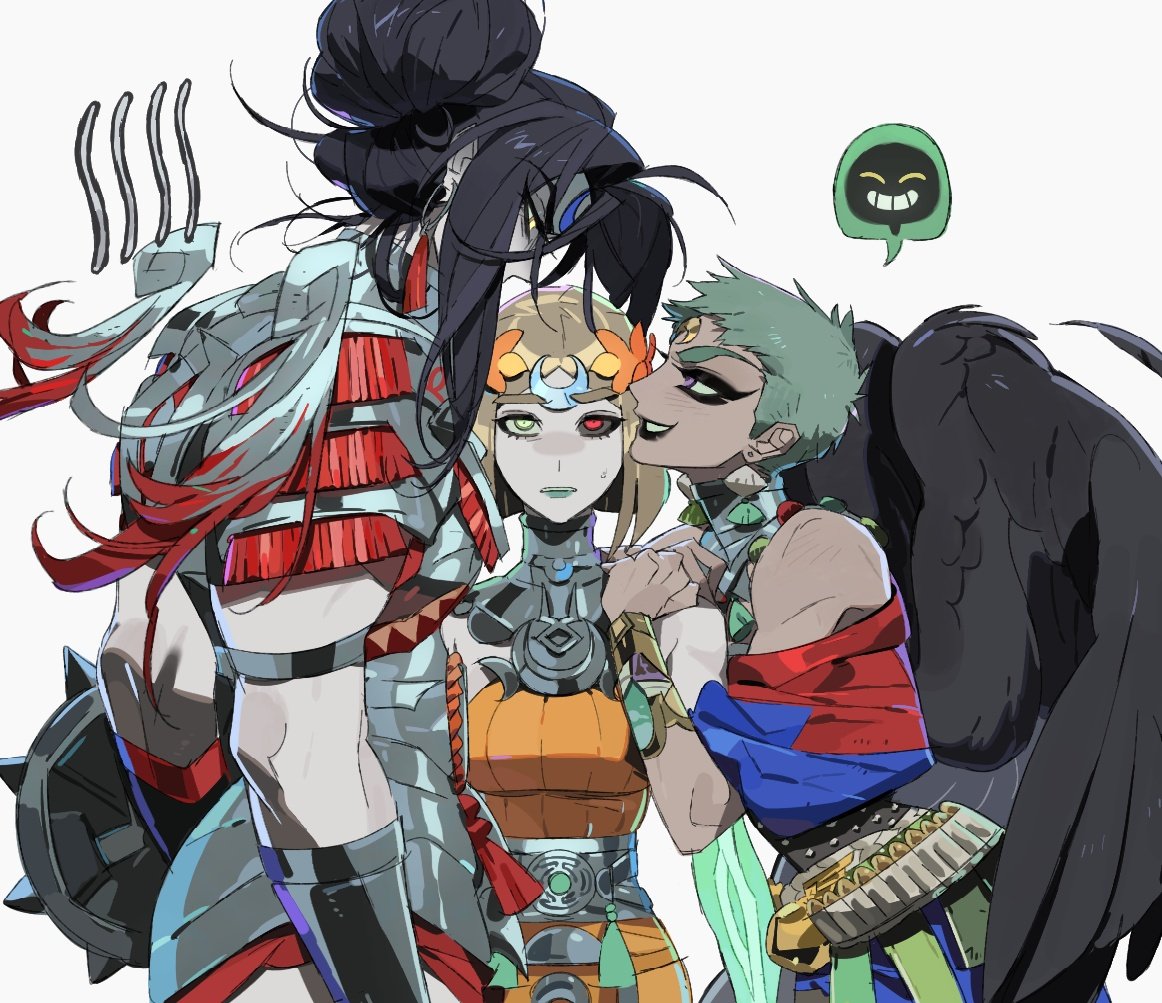 ancient_greek_clothes, armor, asymmetrical_arms, bilidongdong, black_sclera, blonde_hair, bone, breasts