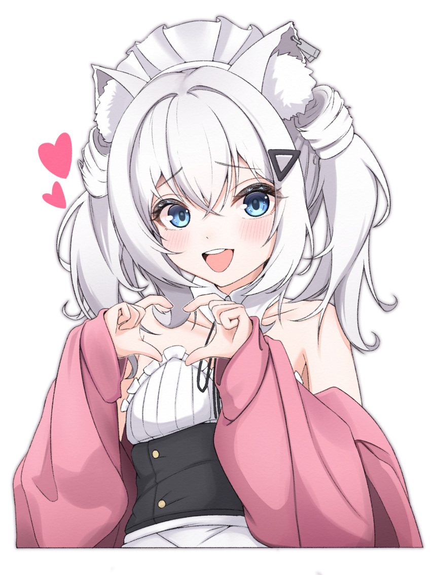 1girl, animal_ear_fluff, animal_ears, apron, black_dress, black_ribbon, blue_eyes, cardigan