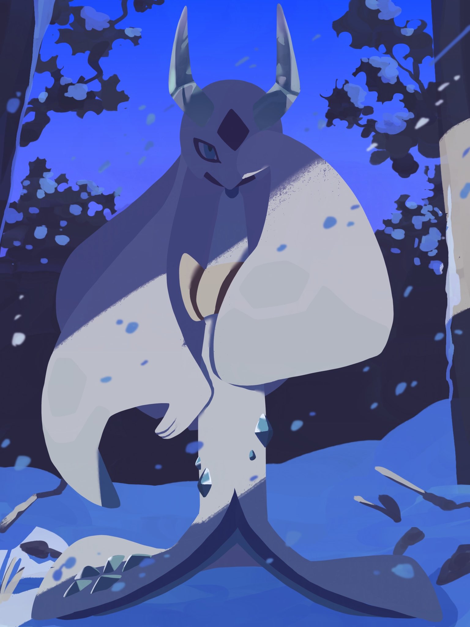 blue_eyes, commentary_request, covering_one_eye, froslass, hand_up, highres, looking_at_viewer, mega_froslass