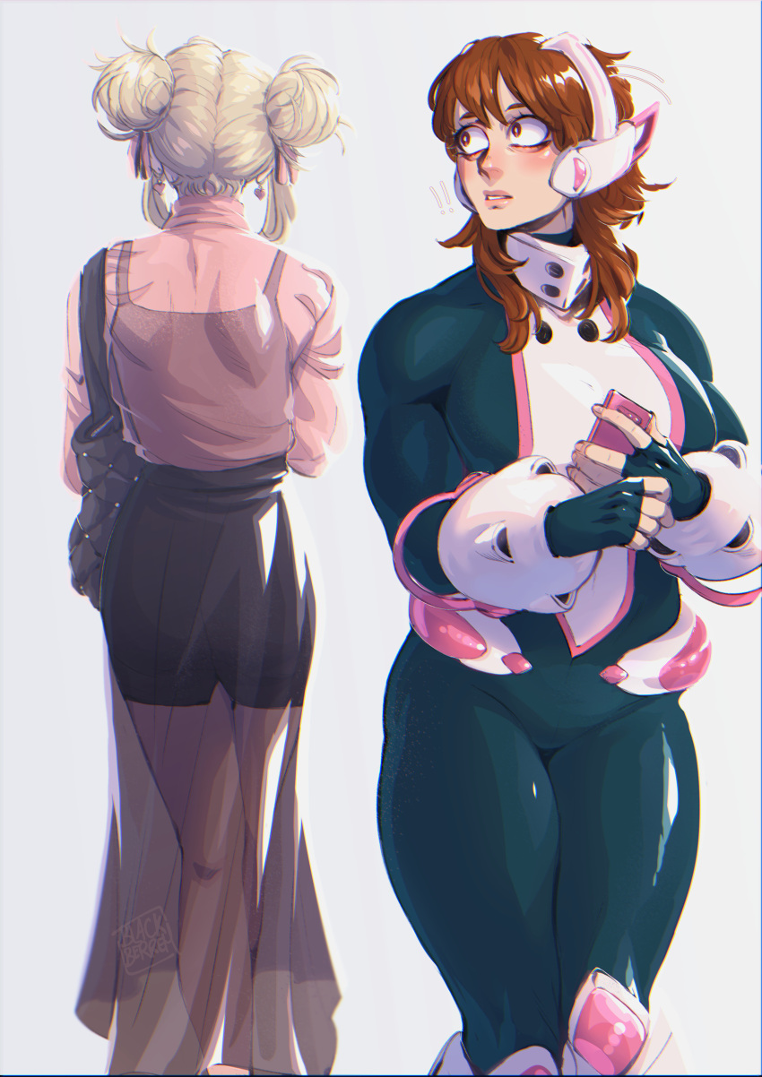 !, !!, 2girls, absurdres, bag, blackberreh-art, blonde_hair, boku_no_hero_academia
