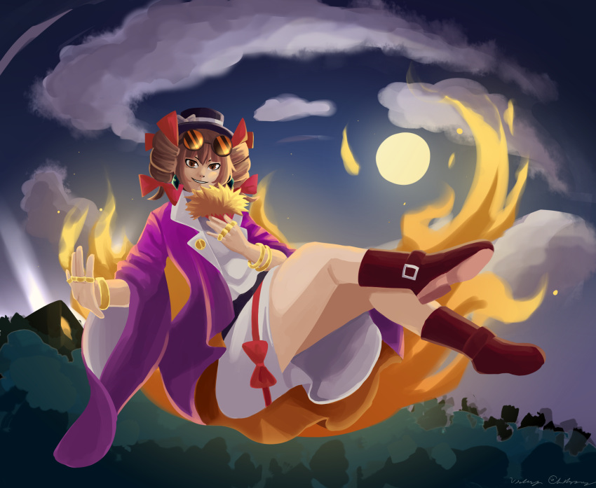 antinomy_of_common_flowers, asteris-kitsy, bow, bracelet, brown_eyes, brown_hair, clouds, drill_hair