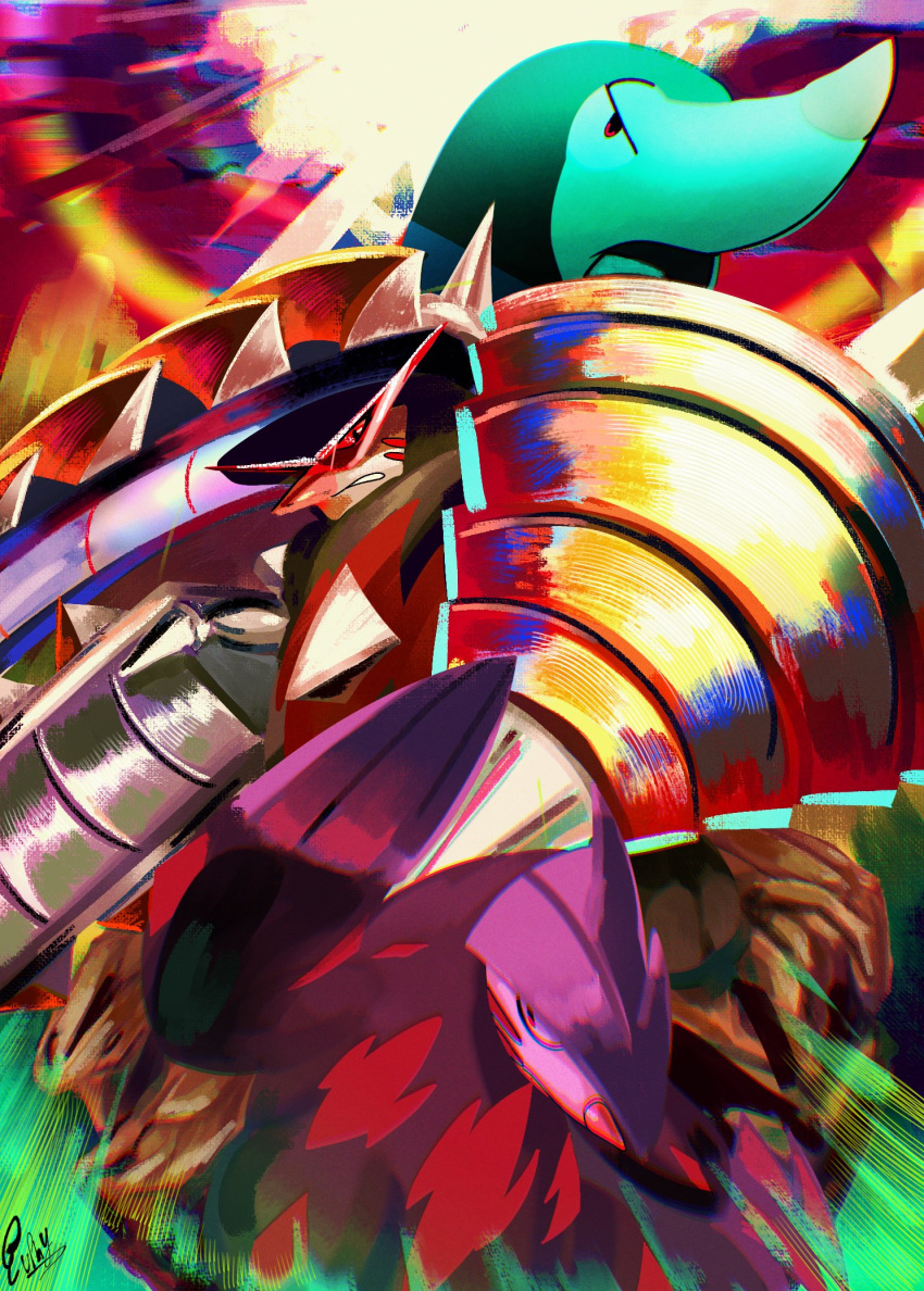 animal_focus, claws, closed_mouth, colored_sclera, commentary, drilbur, english_commentary, euphythefox, evolutionary_line, excadrill, highres, mega_excadrill, mega_pokemon, mole_(animal), no_humans, open_mouth, parted_lips, pokemon, pokemon_(creature), pokemon_focus, red_eyes, red_sclera