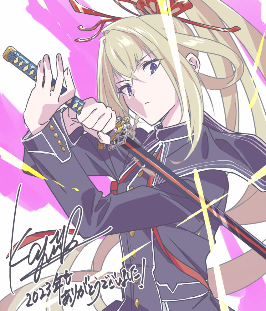 1girl, blonde_hair, blue_eyes, breasts, dxkaji, from_side, hair_ornament, hair_rings