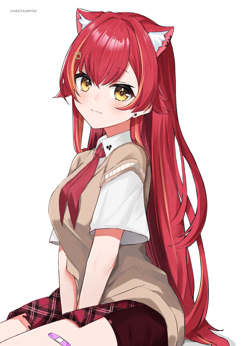 1girl, :3, absurdres, animal_ear_fluff, animal_ears, arata_ryou, artist_name, bandaid