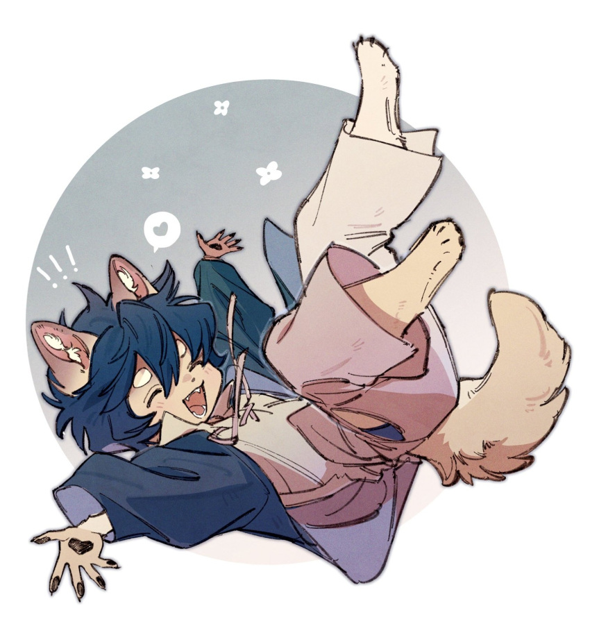 1boy, animal_feet, black_hair, black_jacket, body_fur, claws, closed_eyes, digitigrade