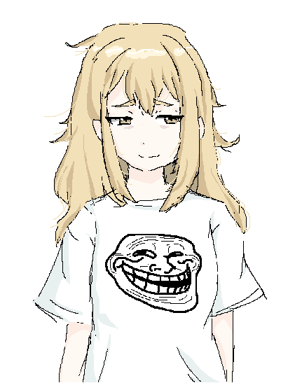 bags_under_eyes, blonde_hair, koujiro_frau, kuurikona, messy_hair, robotics;notes, robotics;notes_dash, science_adventure, shirt, smug, t-shirt, thick_eyebrows, troll_face