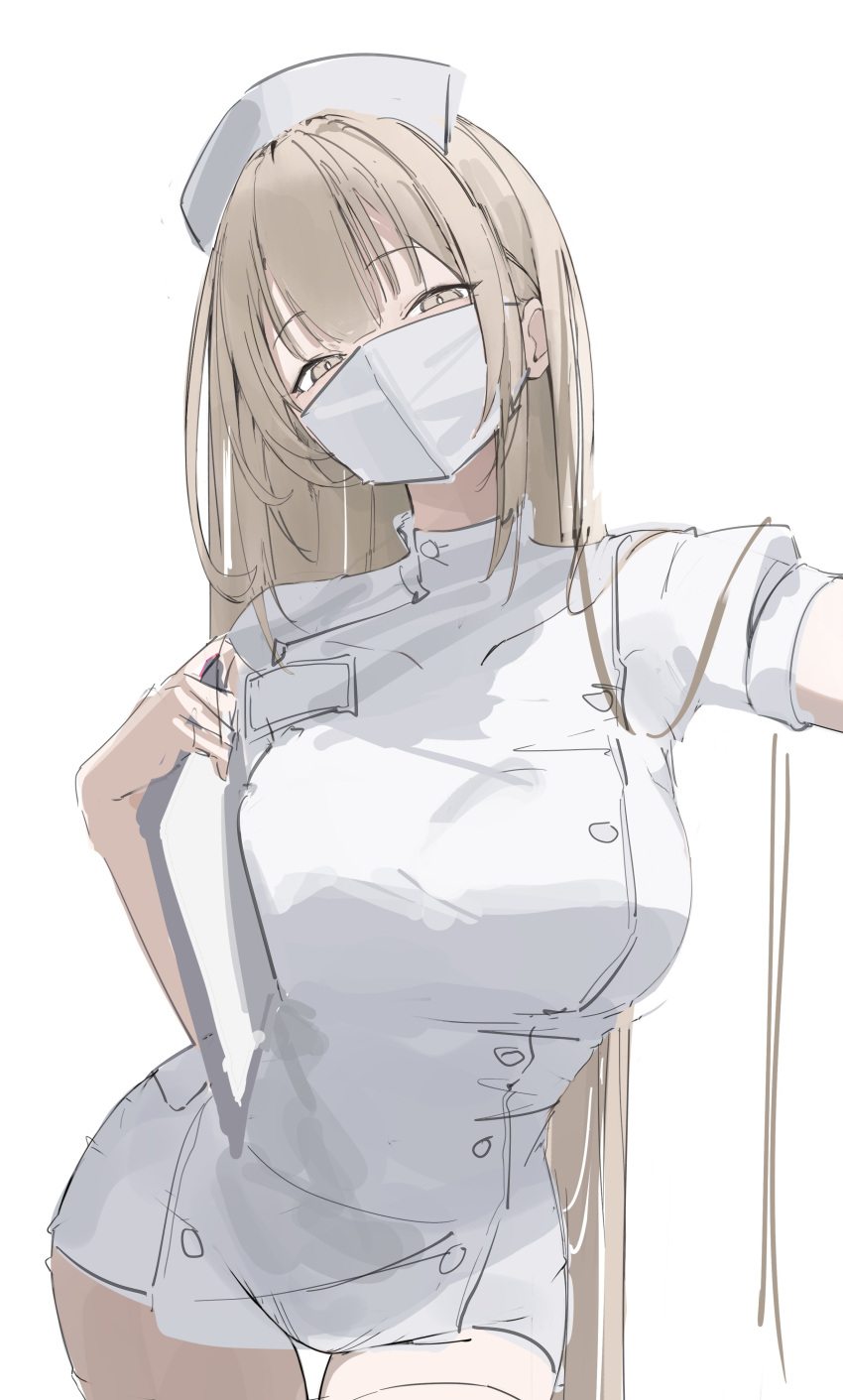 1girl, absurdres, arm_out_of_frame, blonde_hair, breasts, facing_viewer, hat, highres