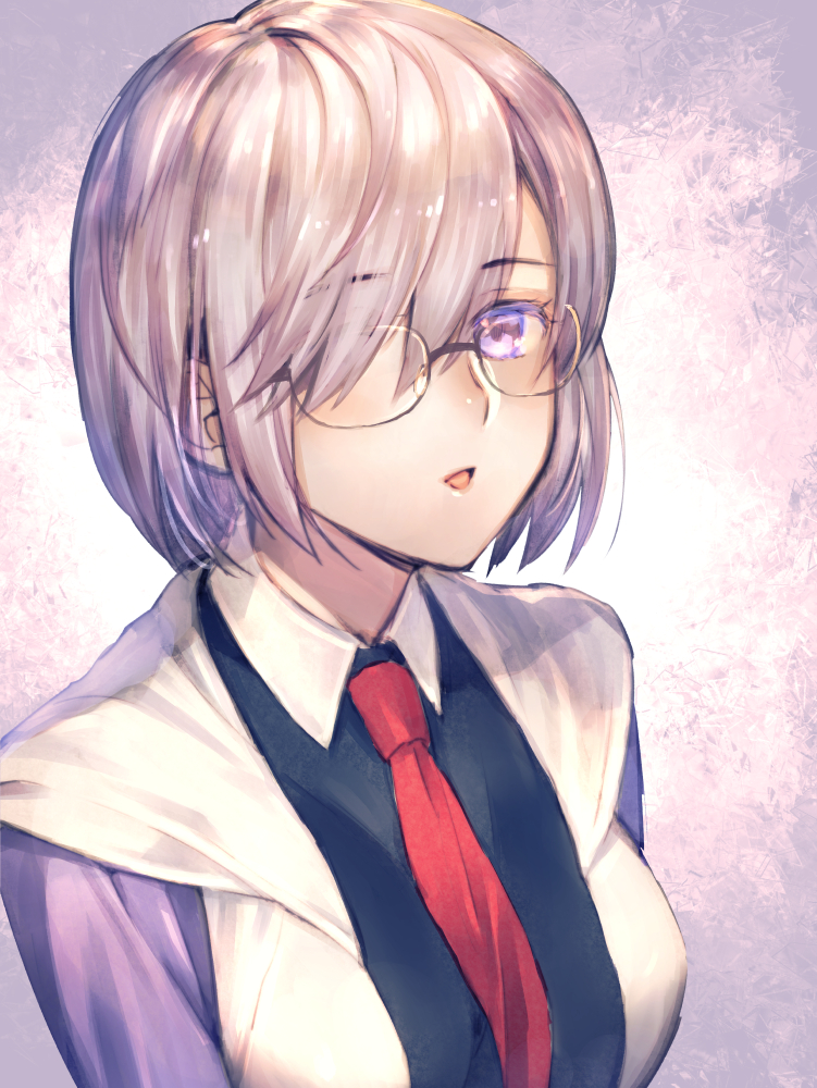 1girl, :o, black_shirt, blush, breasts, collared_shirt, fate/grand_order, fate_(series)