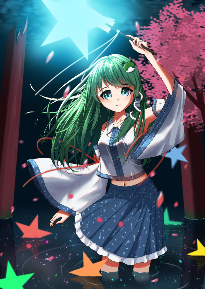 1girl, absurdres, detached_sleeves, green_eyes, green_hair, highres, kochiya_sanae, loadhe