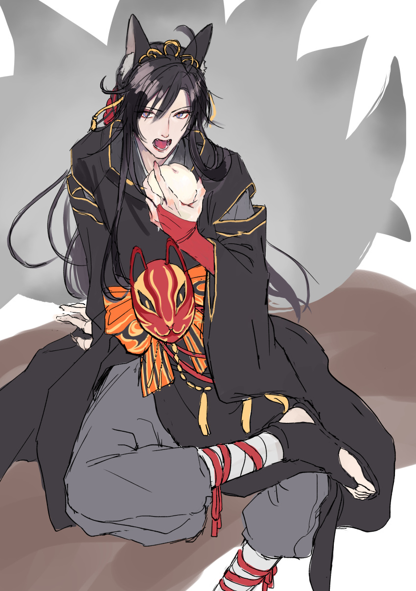 1boy, absurdres, actcat3, adapted_costume, ahoge, alternate_costume, animal_ears, black_hair