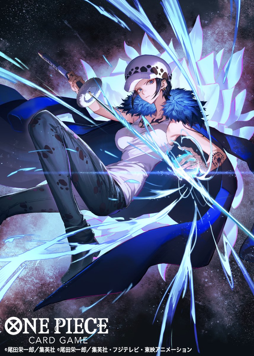 1girl, black_hair, blue_cape, blue_eyes, cape, chest_tattoo, closed_mouth, commentary_request