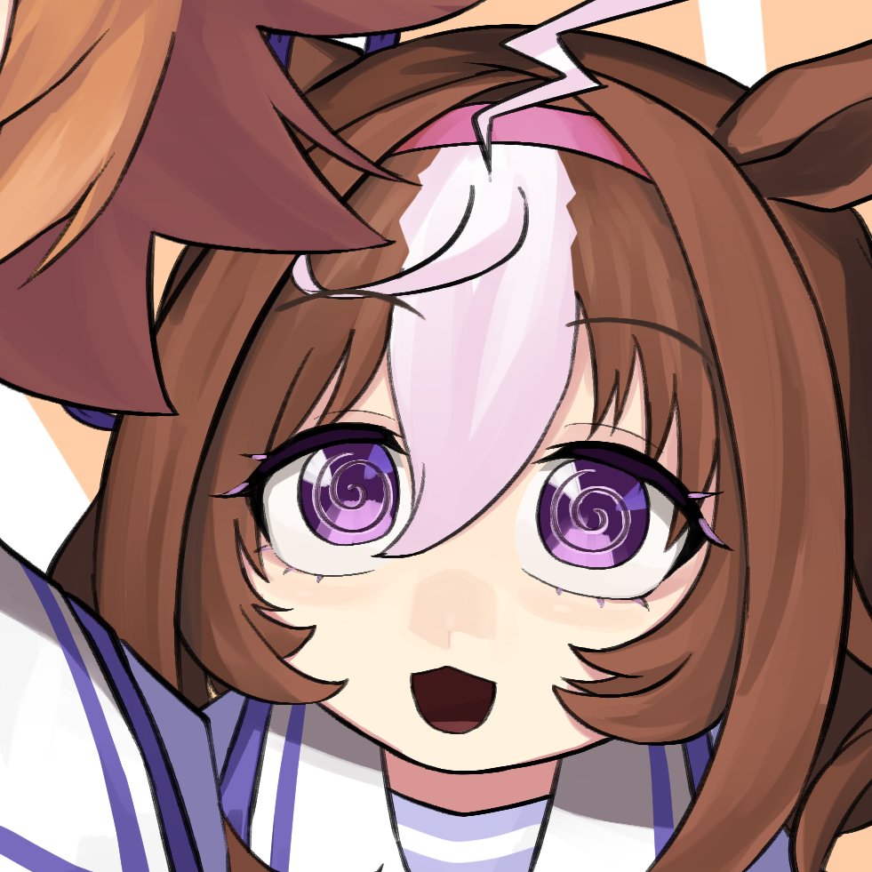 @_@, ahoge, animal_ears, blush, brown_hair, double-parted_bangs, ear_covers, ear_ribbon