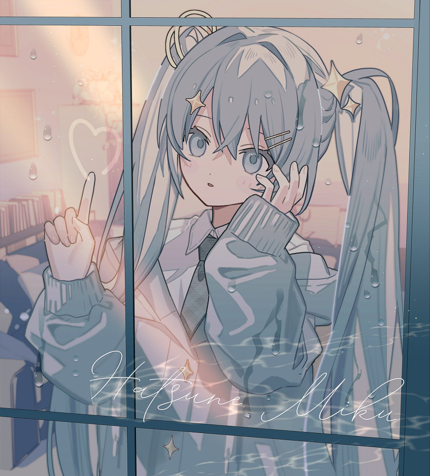 1girl, hair_between_eyes, hair_ornament, hatsune_miku, heart, highres, long_hair, moo_n_moko